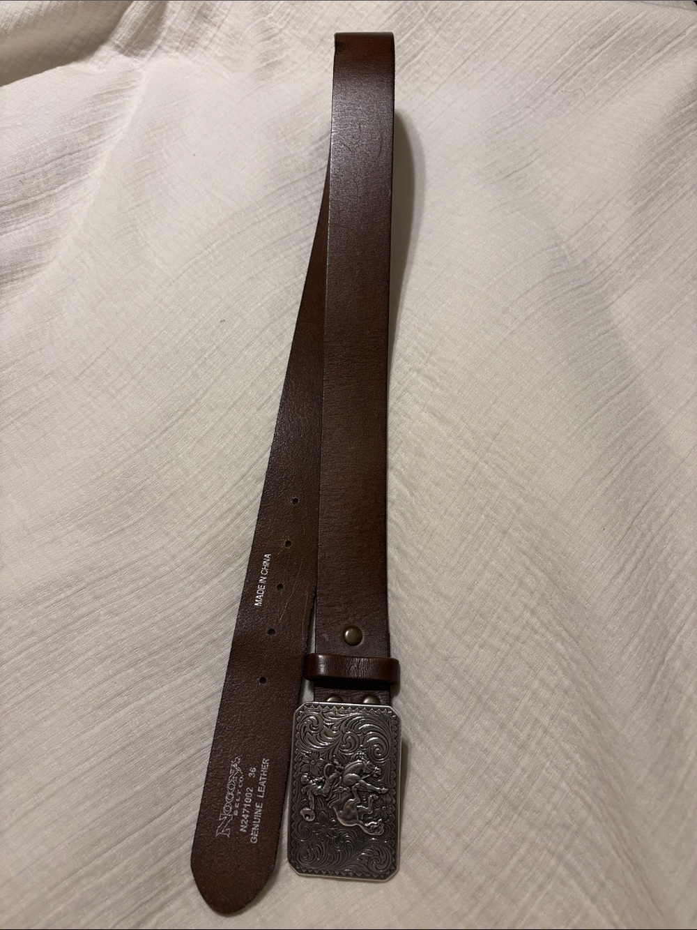 Nocona Men's Brown Leather Belt with Antique Silver Buckle